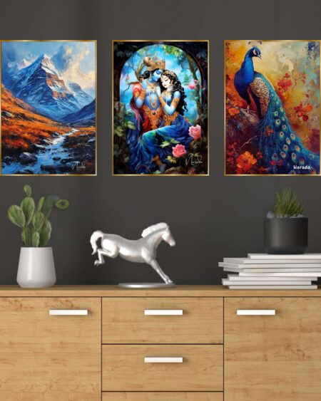 Set of Three Wall Paintings for Wall Dacoration Golden Framed Wall Paintings for Living Room & Bedroom Wall Art for Home Decoration & Office Wall Décor (18x12 inch CH-GD3-1)