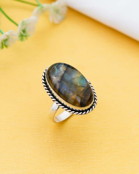 Arts Crystal Products Natural Labradorite Ring Set for Women,Vintage Joint Knuckle Stackable Rings Oval Gemstone Ring