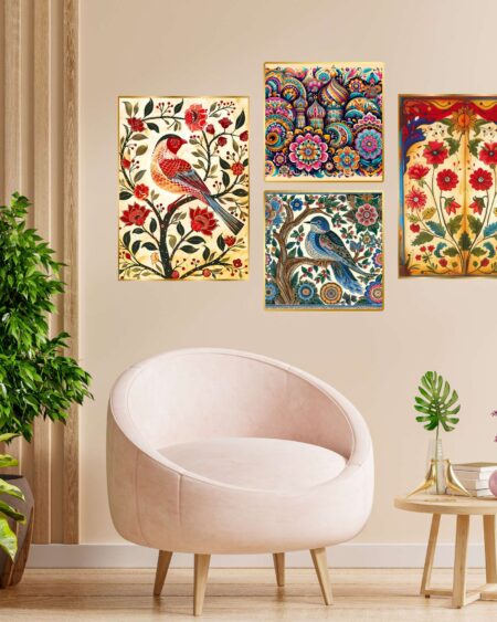 Set of Four Wall Paintings for Wall Dacoration Golden Framed Wall Paintings for Living Room & Bedroom Wall Art for Home Decoration & Office Wall Décor (13x10 inch CH-GD4-5)