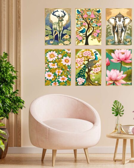 Set of Six Wall Paintings for Wall Dacoration Golden Framed Wall Paintings for Living Room & Bedroom Wall Art for Home Decoration & Office Wall Décor (17x13 inch CH-GD6-7)