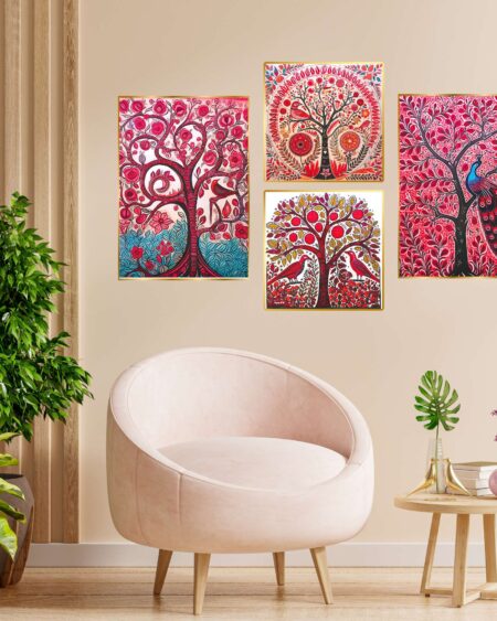 Set of Four Wall Paintings for Wall Dacoration Golden Framed Wall Paintings for Living Room & Bedroom Wall Art for Home Decoration & Office Wall Décor (13x10 inch CH-GD4-4)