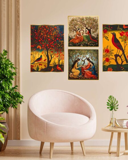Set of Four Wall Paintings for Wall Dacoration Golden Framed Wall Paintings for Living Room & Bedroom Wall Art for Home Decoration & Office Wall Décor (13x10 inch CH-GD4-13)