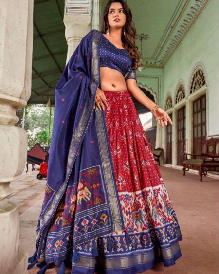 Women's Traditional Patola Print Tussar Silk Lehenga Choli with Festive Dupatta