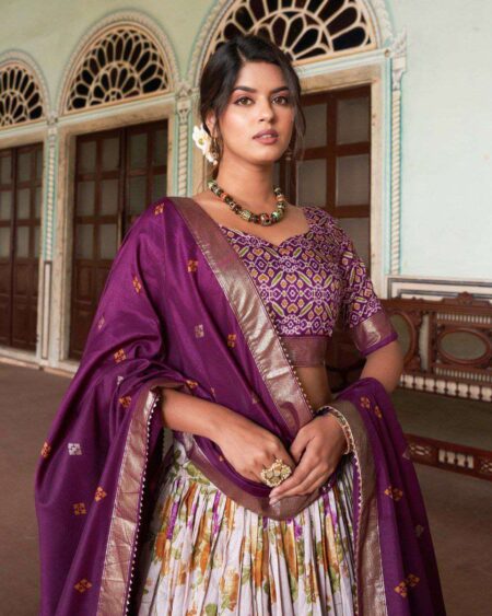 Women's Tussar Silk Patola Print Lehenga Choli with Dupatta  Foil Work Stitched Lehenga Set