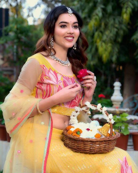 Women's  Tussar Silk Patola Printed Lehenga Set with Dupatta  Stitched with Can Can Flair