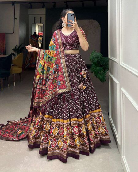Women's Patola Print Lehenga Choli with Dupatta  Traditional Gujarati Style Festive Wear