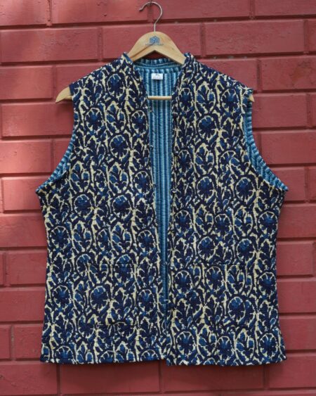 Womens Navy Blue Velvet Embroidered Jacket with Floral Design