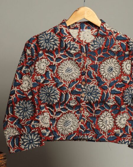 Handmade Block Print Cotton for Women ? Ethnic Floral Printed Top with Long Sleeves