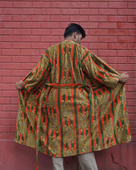 Womens Red Green Velvet Embroidered Jacket with Floral Design