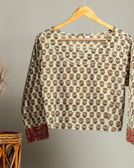 Handmade Block Print Cotton for Women ? Ethnic Floral Printed Top with Long Sleeves