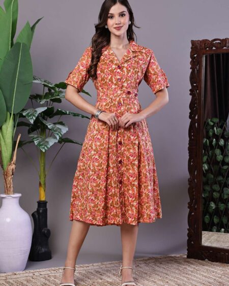 Women's MultiColor Velvet Floral Printed Fit & Flare Dress