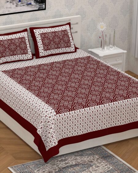 Rajasthani Traditionally Printed Cotton Doublebed Bedsheet With Pack of 2 Pillow Covers