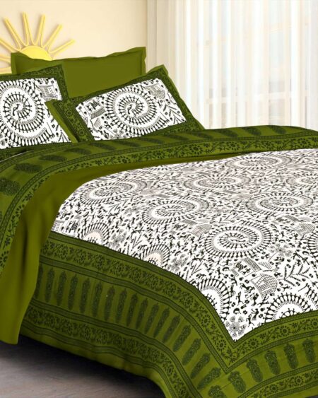 Rajasthani Traditionally Printed Cotton Doublebed Bedsheet With Pack of 2 Pillow Covers