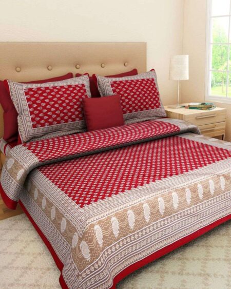 Rajasthani Traditionally Printed Cotton Doublebed Bedsheet With Pack of 2 Pillow Covers