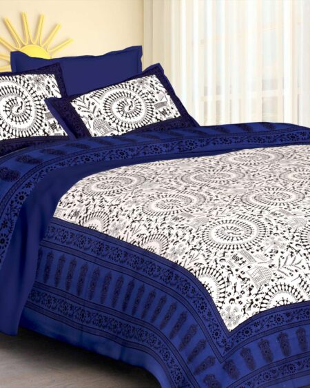 Rajasthani Traditionally Printed Cotton Doublebed Bedsheet With Pack of 2 Pillow Covers