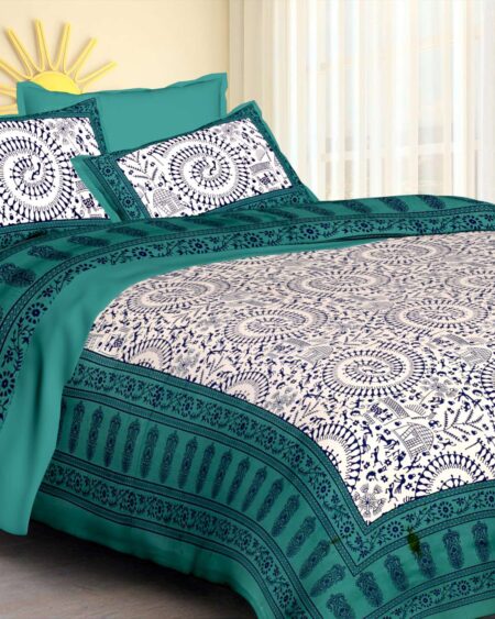 Rajasthani Traditionally Printed Cotton Doublebed Bedsheet With Pack of 2 Pillow Covers