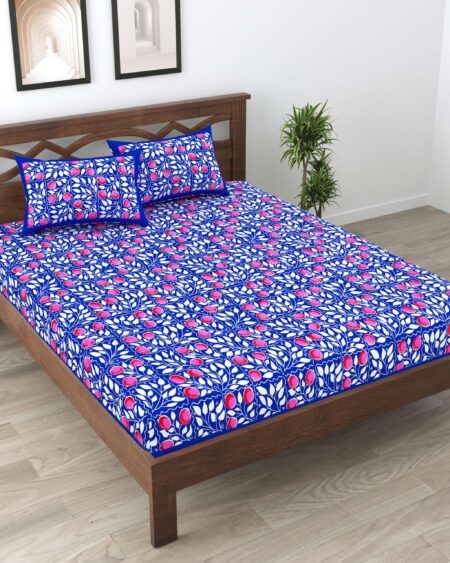 Rajasthani Traditionally Printed Cotton Doublebed Bedsheet With Pack of 2 Pillow Covers