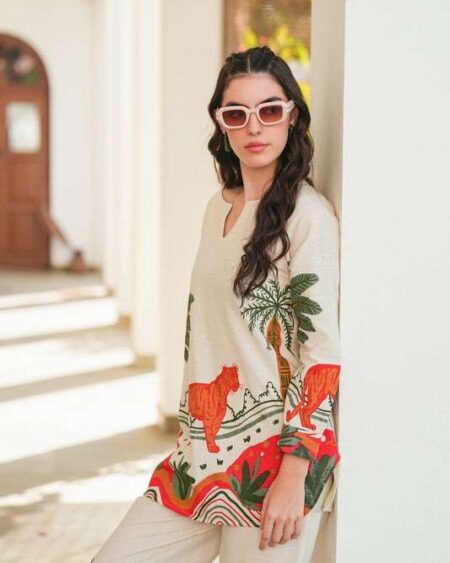 Women's Cotton Floral Printed Straight Short Kurti With Pant Set