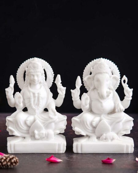 Laxmi Ganesha Idol Marble Murti For Puja Home Diwali Decoration Gifts