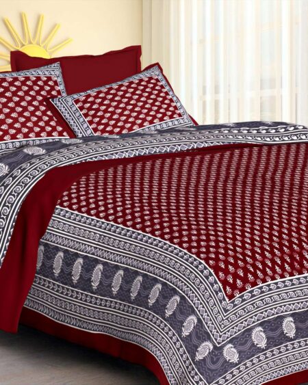 Rajasthani Traditionally Printed Cotton Doublebed Bedsheet With Pack of 2 Pillow Covers
