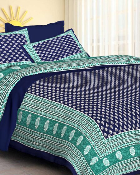 Rajasthani Traditionally Printed Cotton Doublebed Bedsheet With Pack of 2 Pillow Covers