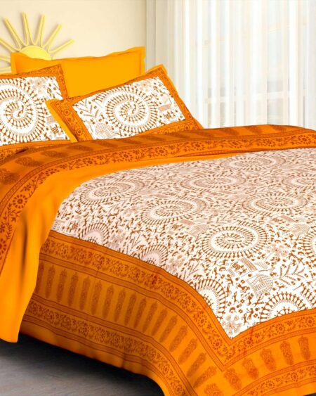 Rajasthani Traditionally Printed Cotton Doublebed Bedsheet With Pack of 2 Pillow Covers