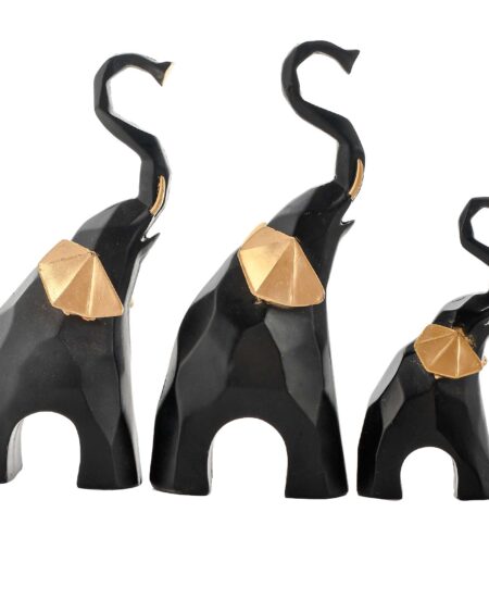 Golden Elephant Set of 3 Black & Gold  Statue