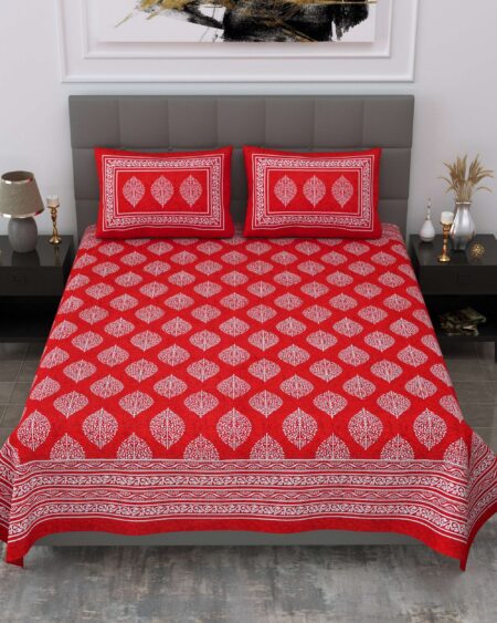 Rajasthani Traditionally Printed Cotton Doublebed Bedsheet With Pack of 2 Pillow Covers