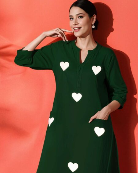 Women's Cotton Embroidered Straight Kurti With Pant Set