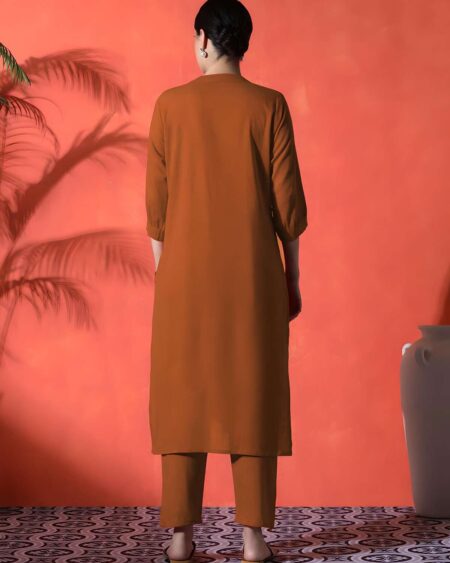 Women's Cotton Embroidered Straight Kurti With Pant Set