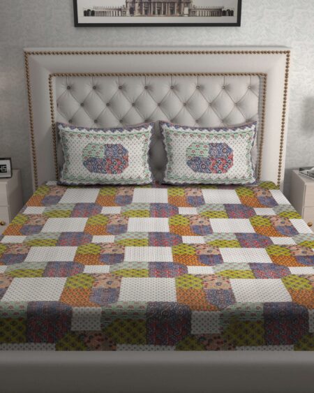 Rajasthani Traditionally Printed Cotton Doublebed Bedsheet With Pack of 2 Pillow Covers