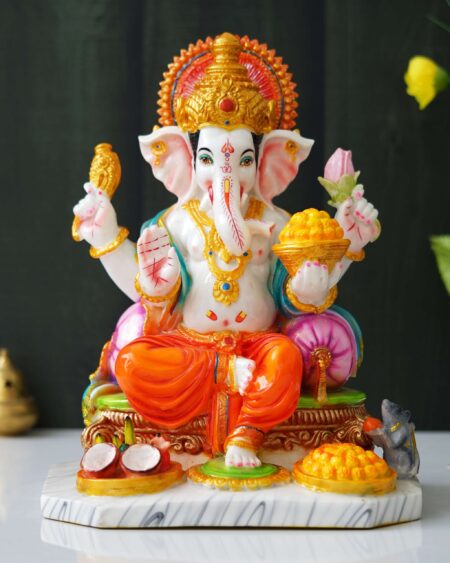 13 Inch White Marble Dust Ganesha Statue