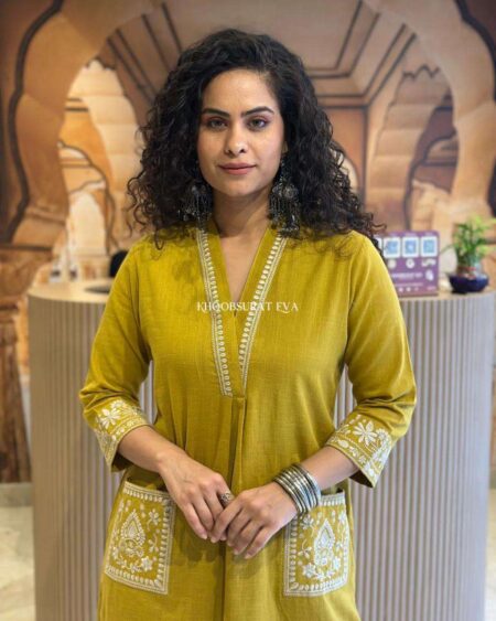 Women's Cotton Embroidery Straight Kurti With Pant Set