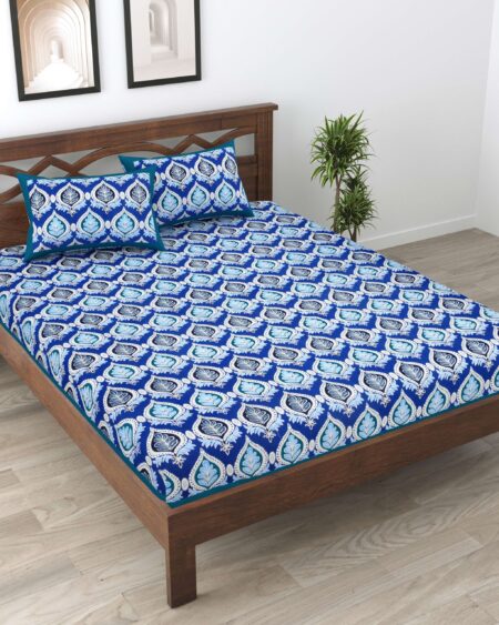 Rajasthani Traditionally Printed Cotton Doublebed Bedsheet With Pack of 2 Pillow Covers